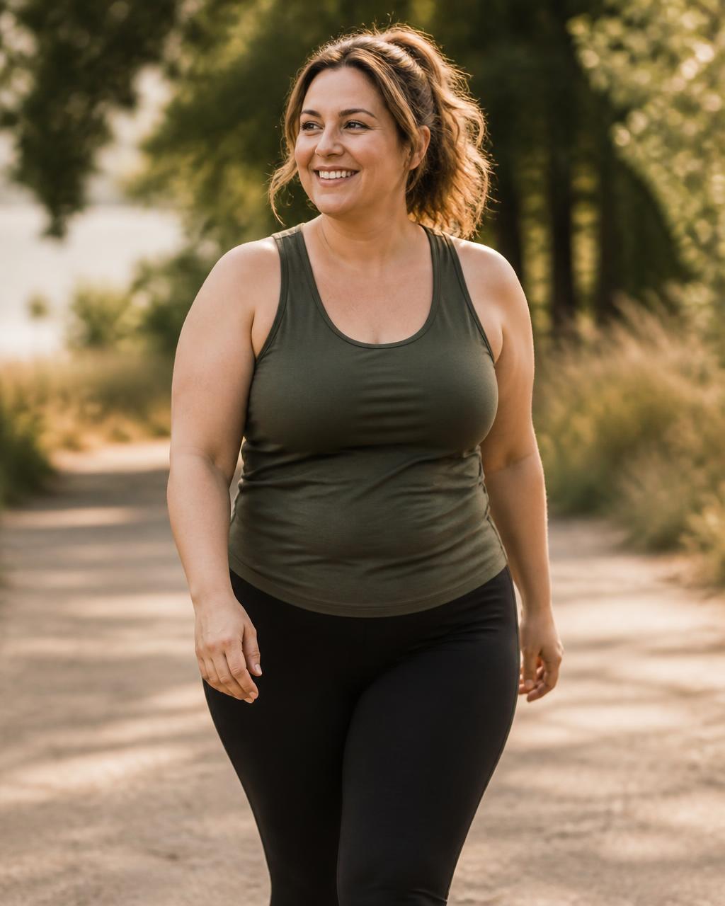 Savannah walking outdoors in morning light after six weeks of coaching